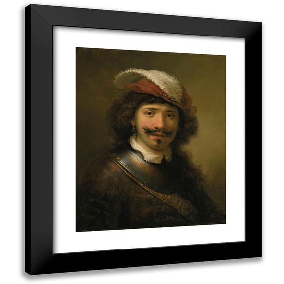 Govert Flinck 12x14 Black Modern Framed Museum Art Print Titled - A Young Man in a Gorget with a Plumed Hat (1636)