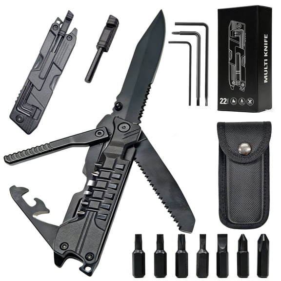 Govvep 19-in-1 Multitool Knife, Gift for Men, Stainless Steel Multi Tool Pocket Knife with Large Blade, Pliers, Screwdrivers, Saw, EDC Multitool with Oxford Sheath for Outdoor, Camping, Survival