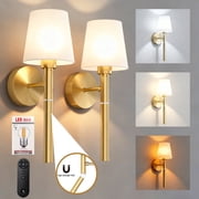 Govvep Battery Operated Wall Sconces Set of 2,Rechargeable Wireless Wall Lights with Remote, 3 Color Dimmable LED Sconce Light for Hallway Living Room Bedroom