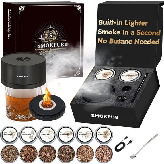 Govvep Premium Whiskey Smoker Kit with 6 Wood Chips, Smoke Cocktails, Whiskey, Old Fashioned & More, Great Gift for Men, No Butane