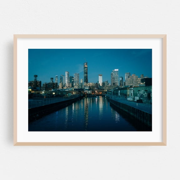 Gowanus Canal, Brooklyn - Brooklyn New York Photography Cityscape Skyline Night Sky Architecture Oak Framed Wall Art Print 5 x 7 inches