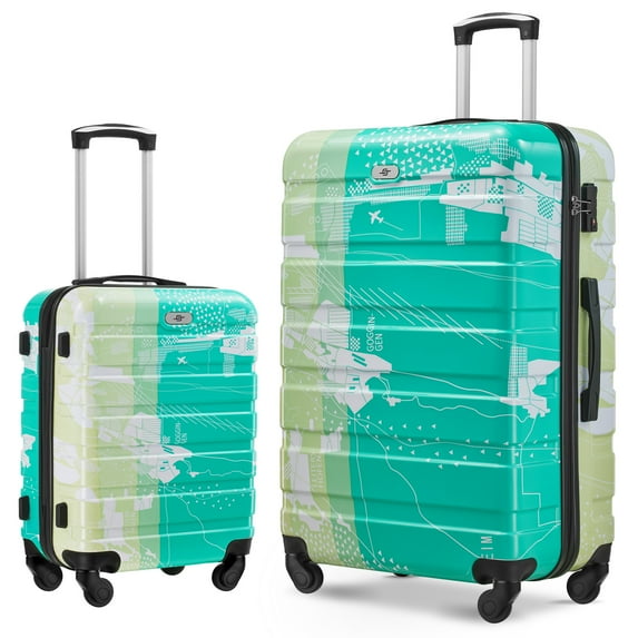 Gowill 2-Piece Luggage Sets 20/28 inch Hardside Printed Luggage Set with Spinner Wheels,Hard Shell Durable Lightweight Travel Luggage with TSA Lock,Green