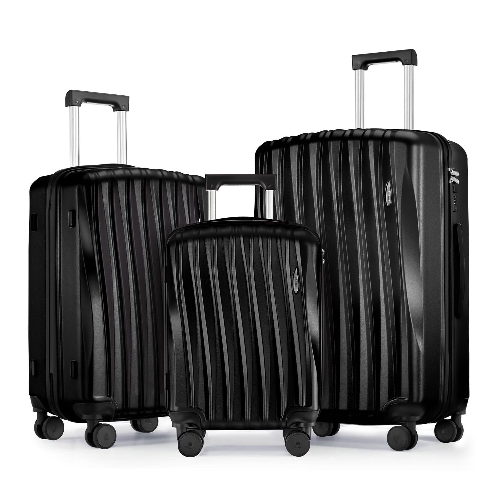 Gowill 3 Piece Hardside Luggage Set 27/23/19 inch Hardshell Lightweight Spinner Wheels Carry-on and Checked Suitcase.Black