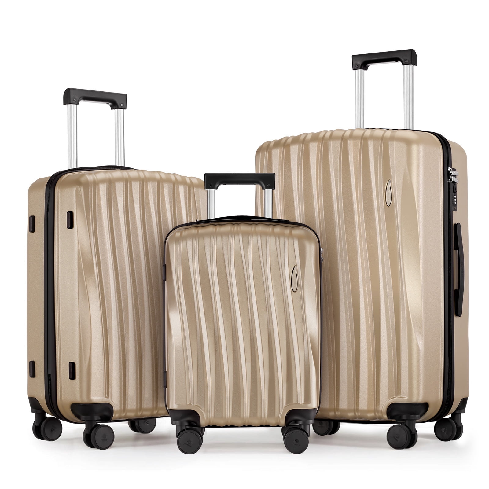 Gowill 3 Piece Hardside Luggage Set 27/23/19 inch Hardshell Lightweight Spinner Wheels Carry-on and Checked Suitcase.Champagne