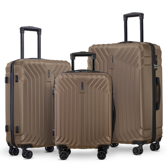 Gowill 3 Piece Luggage Set 28/24/20 inch Hardshell Lightweight Carry-on and Checked Suitcase with Spinner Wheels.Brown