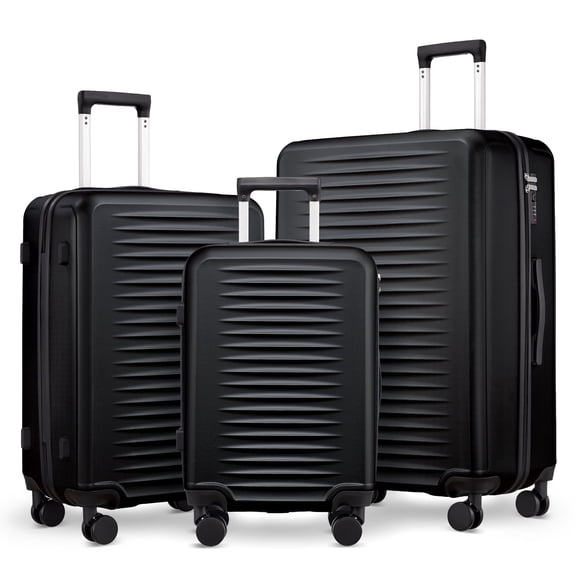 Gowill 3 Piece Luggage Set 28/24/20 inch Hardside Lightweight Spinner Wheels Carry-on and Checked Suitcase.Black