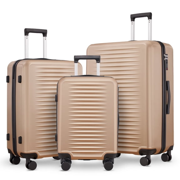 Gowill 3 Piece Luggage Set 28/24/20 inch Hardside Lightweight Spinner Wheels Carry-on and Checked Suitcase.Champagne