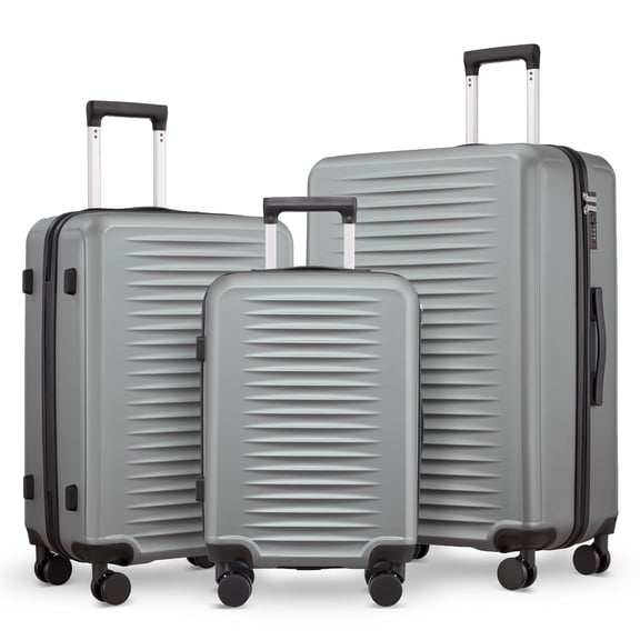 Gowill 3 Piece Luggage Set 28/24/20 inch Hardside Lightweight Spinner Wheels Carry-on and Checked Suitcase.Silver