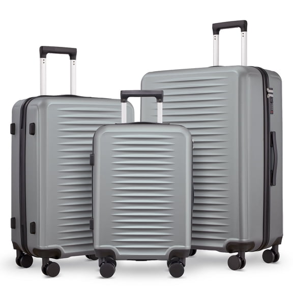 Gowill 3 Piece Luggage Set 28/24/20 inch Hardside Lightweight Spinner Wheels Carry-on and Checked Suitcase.Silver