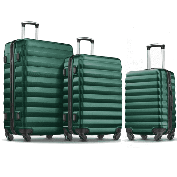 Open Box Gowill 3 Piece Luggage Sets 20"/24"/28" Lightweight Hardshell ABS Checked Suitcases with Spinner Wheels, Green