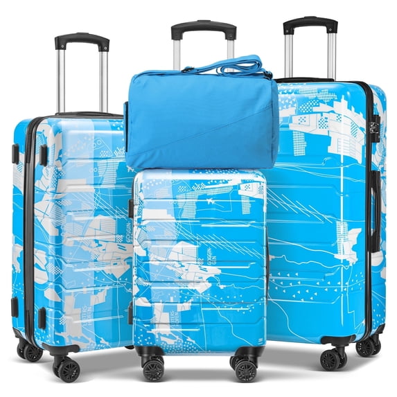 Gowill 3-Piece Luggage Sets 20/24/28 inch Hardside Suitcase Set With Travel Duffle Bag,Weekender Bag Carry On Tote Bags for Women, Blue