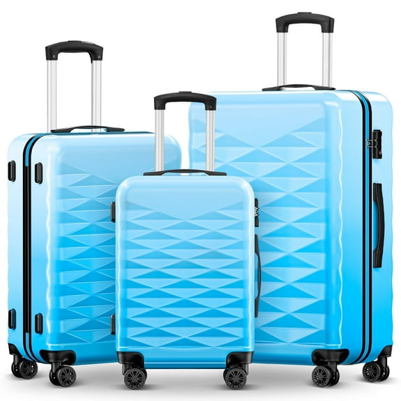 3 Piece Luggage Sets 20"/24"/28" ABS PC Lightweight Hardshell Suitcase with Spinner Wheels and TSA Lock,Blue