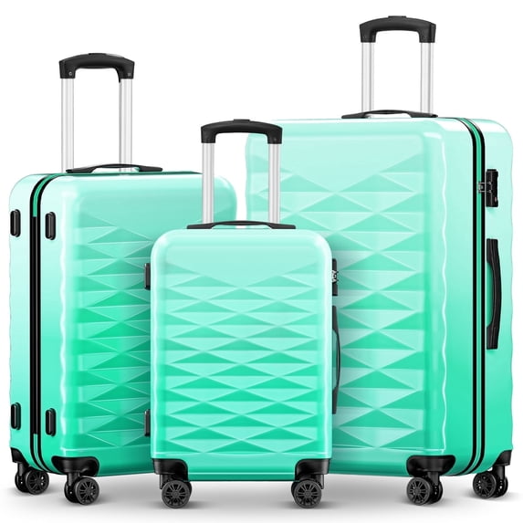 3 Piece Luggage Sets 20"/24"/28" ABS+PC Lightweight Hardshell Suitcase with Spinner Wheels and TSA Lock,Green