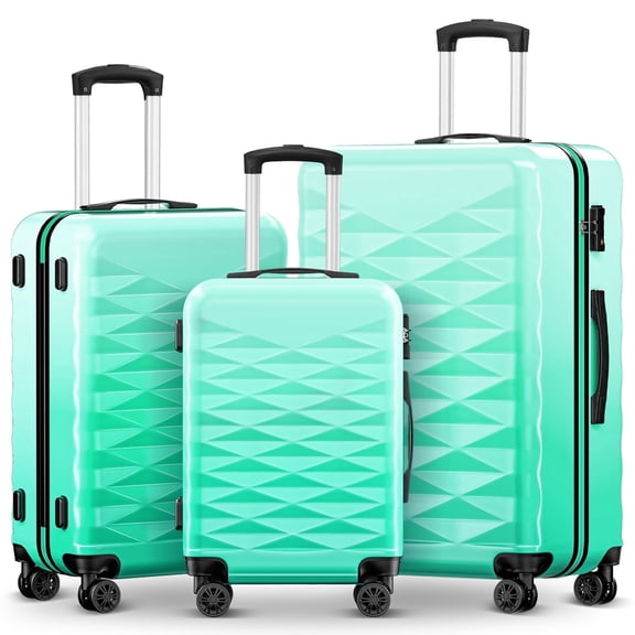 3 Piece Luggage Sets 20"/24"/28" ABS+PC Lightweight Hardshell Suitcase with Spinner Wheels and TSA Lock,Green