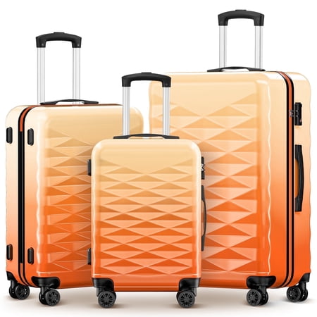 3 Piece Luggage Sets 20"/24"/28" ABS+PC Lightweight Hardshell Suitcase with Spinner Wheels and TSA Lock,Orange