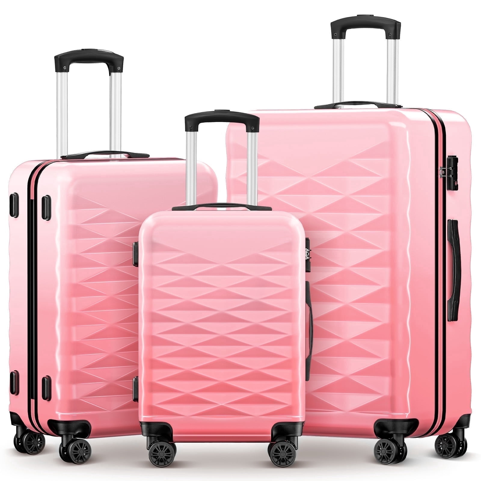 3 Piece Luggage Sets 20"/24"/28" ABS+PC Lightweight Hardshell Suitcase with Spinner Wheels and TSA Lock,Pink