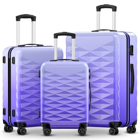 3 Piece Luggage Sets 20"/24"/28" ABS+PC Lightweight Hardshell Suitcase with Spinner Wheels and TSA Lock,Purple