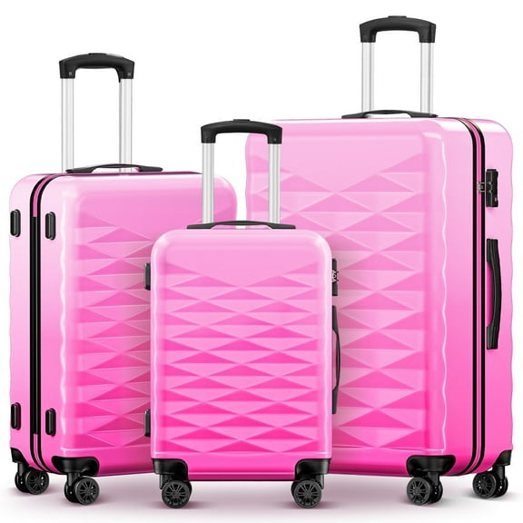 3 Piece Luggage Sets 20"/24"/28" ABS+PC Lightweight Hardshell Suitcase with Spinner Wheels and TSA Lock,Rose Red