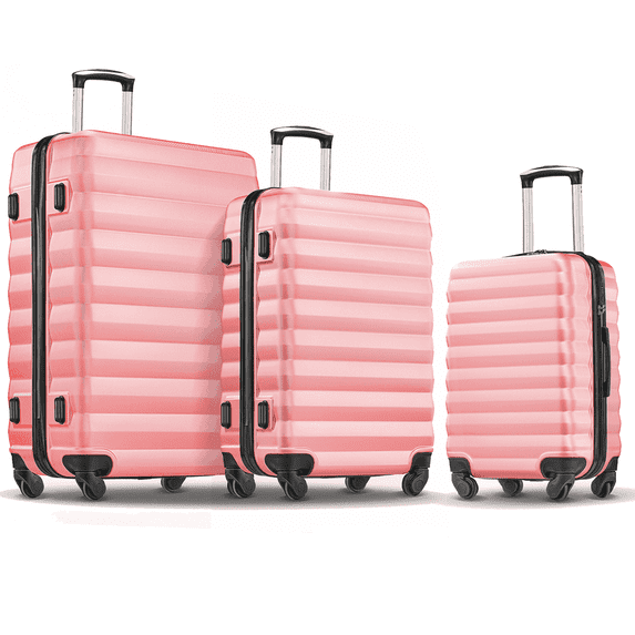 Gowill 3 Piece Luggage Sets 20"/24"/28" Lightweight Hardside ABS Checked Suitcases with Spinner Wheels, Pink