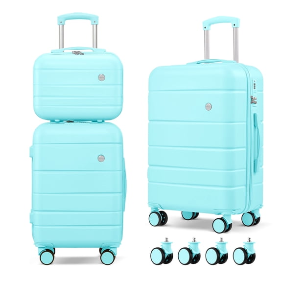 3 Piece Suitcase Set 14/18/20 inch Hardside Suitcase with Spinner Wheels Detachable Lightweight Carry on Luggage (Pink)