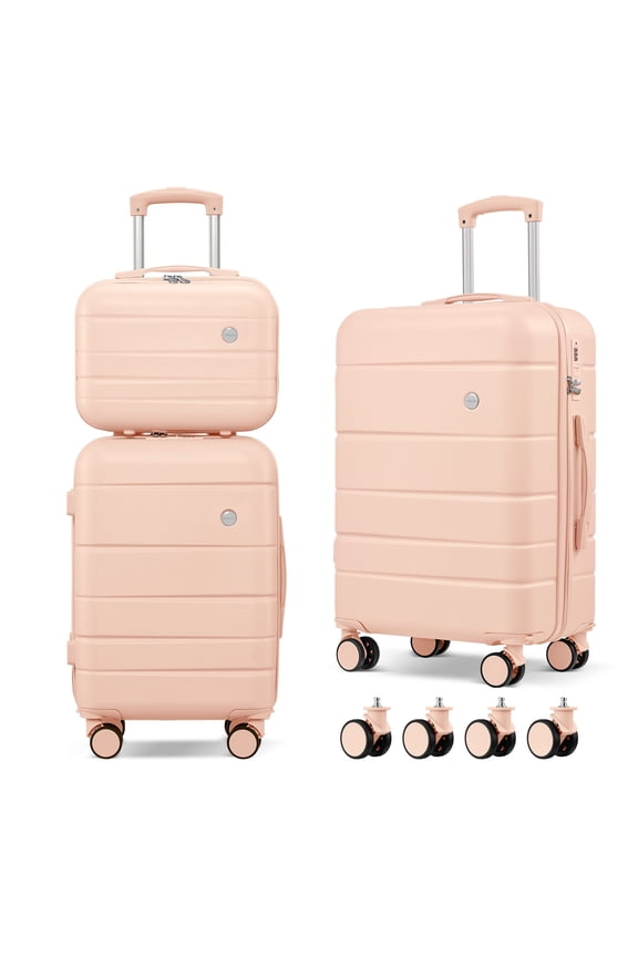 3 Piece Suitcase Set 14/18/20 inch Hardside Suitcase with Spinner Wheels Detachable Lightweight Carry on Luggage (Pink)