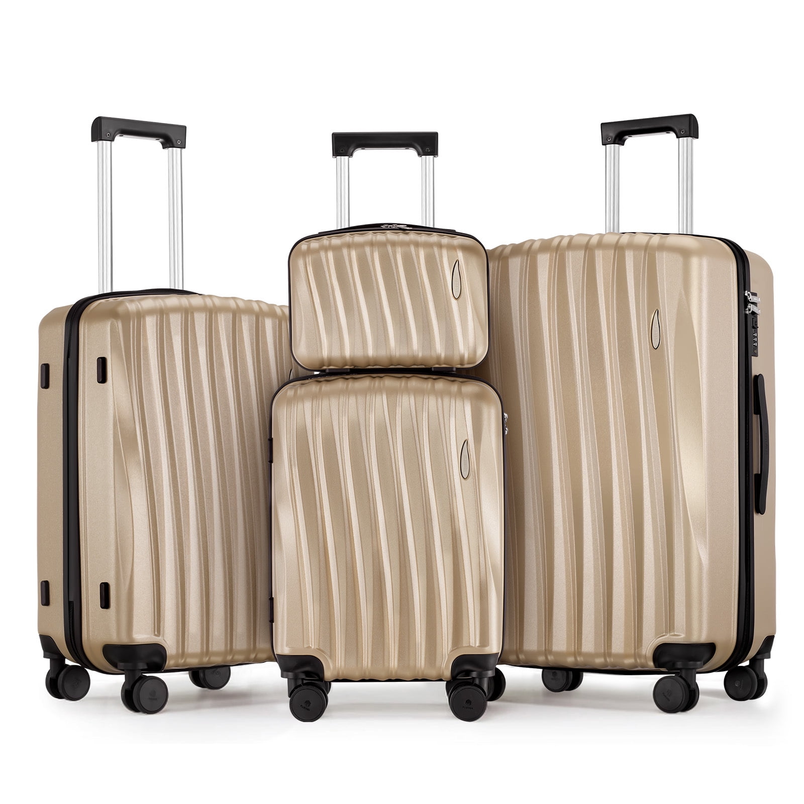 Gowill 4 Piece Hardside Luggage Set 27/23/19/12 inch Hardshell Lightweight Spinner Wheels Carry-on and Checked Suitcase.Champagne