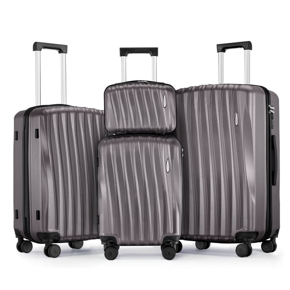Gowill 4 Piece Hardside Luggage Set 27/23/19/12 inch Hardshell Lightweight Spinner Wheels Carry-on and Checked Suitcase.Iron Gray