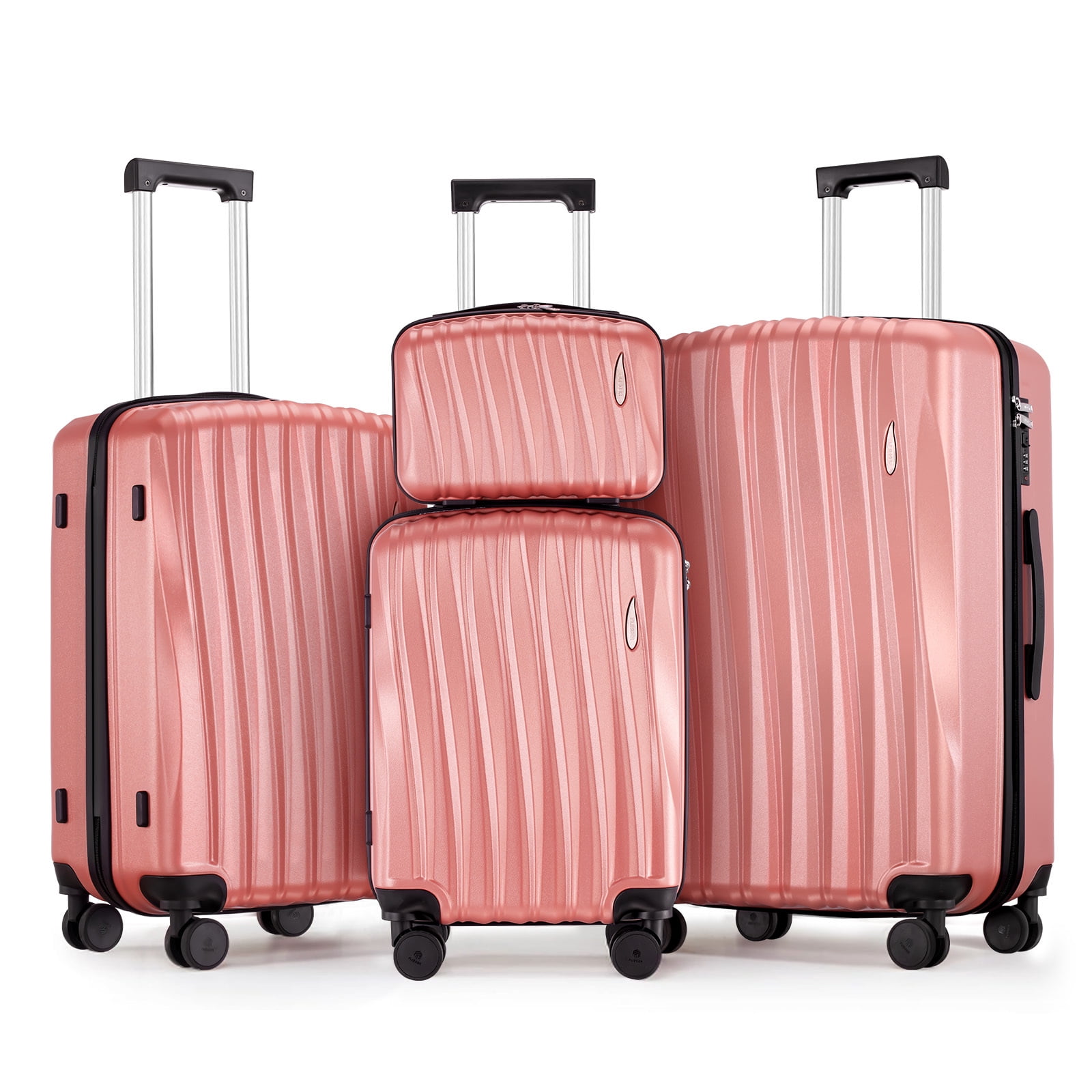 Gowill 4 Piece Hardside Luggage Set 27/23/19/12 inch Hardshell Lightweight Spinner Wheels Carry-on and Checked Suitcase.Rose Gold