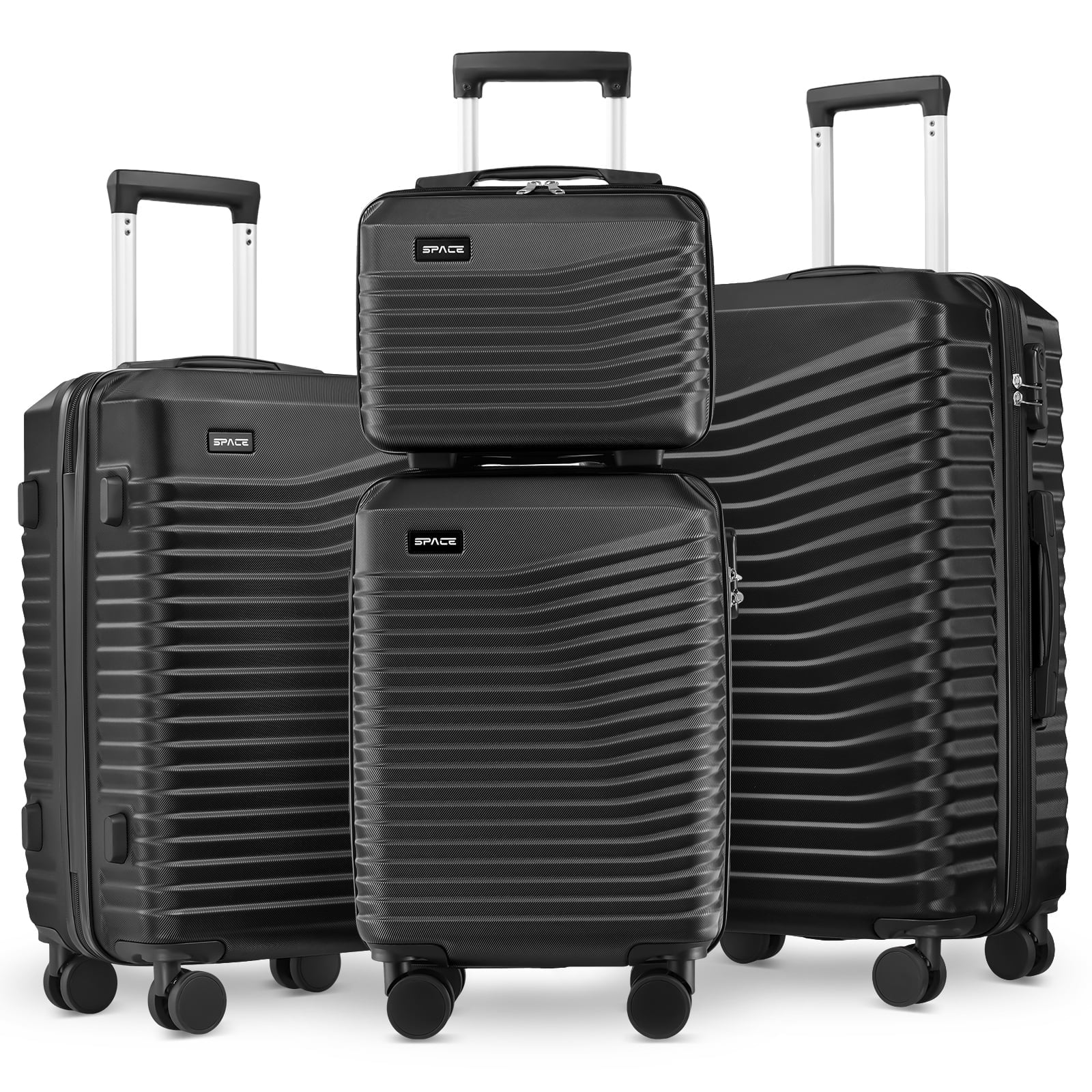 Gowill 4 Piece Hardside Luggage Set 26/22/18/13 inch Hardshell Lightweight Spinner Wheels Carry-on and Checked Suitcase.Black