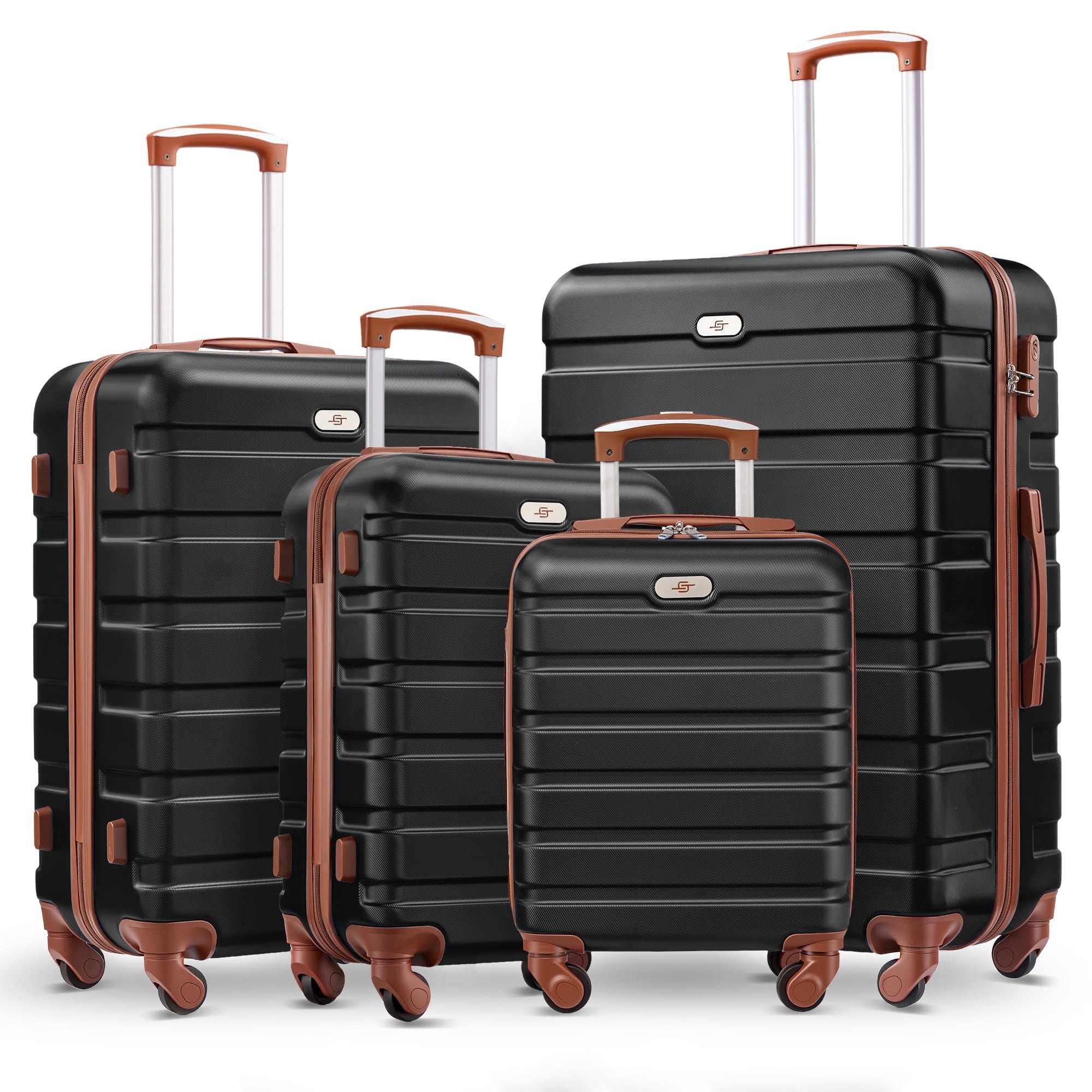 Gowill 4 Piece Luggage Set 16/20/24/28 inch Hardside Lightweight Suitcase with Spinner Wheels (Black Brown)