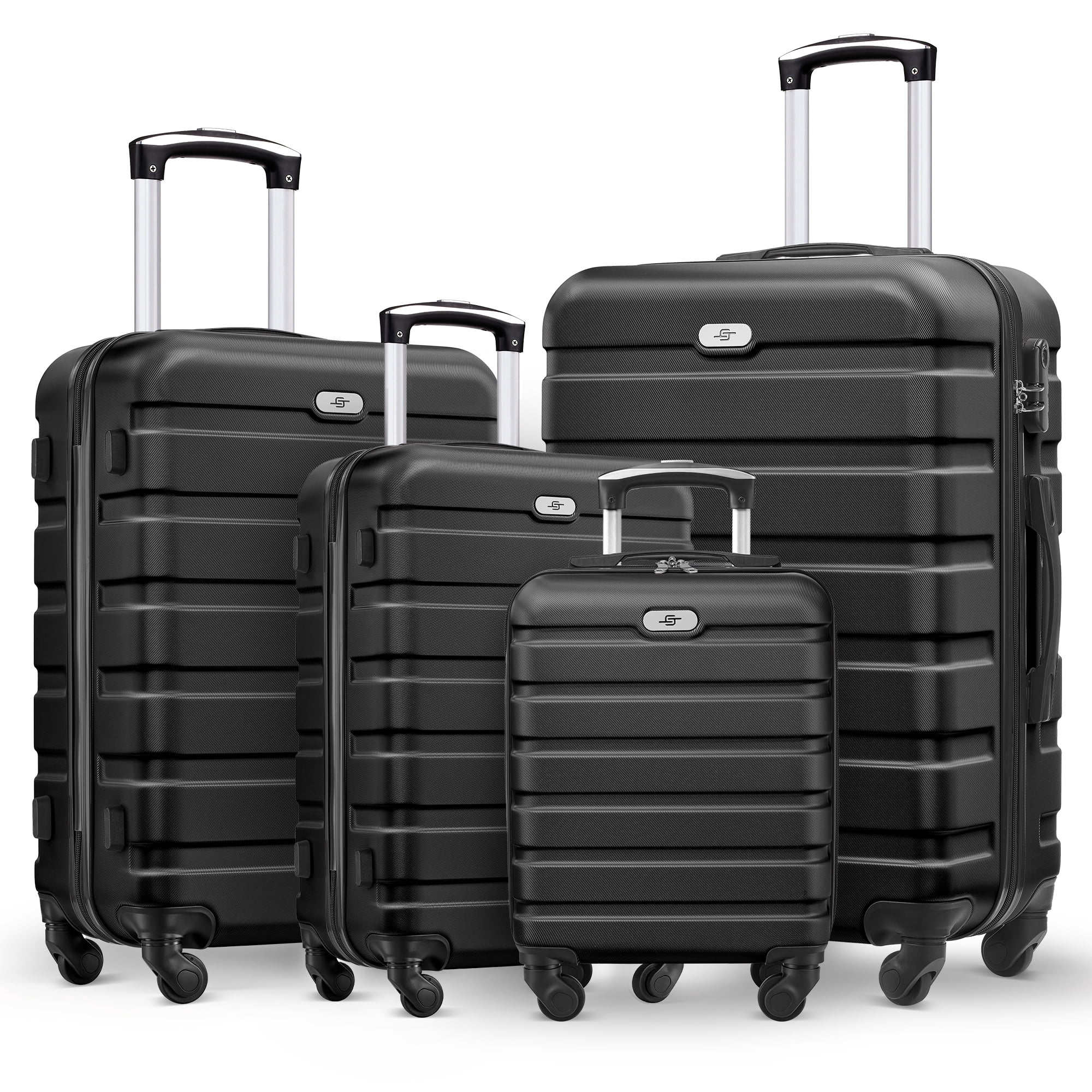 4 Piece Luggage Set 16/20/24/28 inch Hardside Lightweight Suitcase with Spinner Wheels (Black)