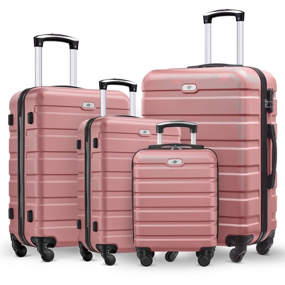 Gowill 4 Piece Luggage Set 16/20/24/28 inch Hardside Lightweight Suitcase with Spinner Wheels (Pink)