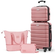 Gowill 4 Piece Luggage Sets,14/20 inch Hardside Lightweight ABS Carry-On Suitcase With Expandable Duffle Bag (Pink)