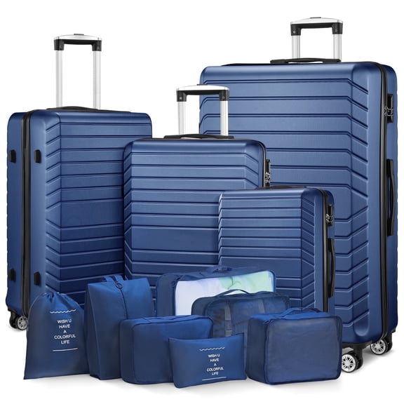 Gowill 4 Piece Luggage Sets with 7 Pieces Organizer Bags, 20/24/28/32 inch ABS Carry-on and Checked Suitcase Large Travel Sets, Navy