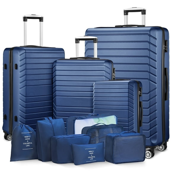 Gowill 4 Piece Luggage Sets with 7 Pieces Organizer Bags, 20/24/28/32 inch ABS Carry-on and Checked Suitcase Large Travel Sets, Navy