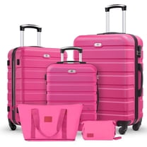 Gowill 5 Piece Luggage Sets,20/24/28 inch Hardside Lightweight ABS Suitcase With Expandable Duffle Bag (Rose Red)
