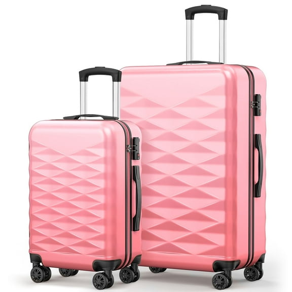 2PC Luggage Set,Lightweight Harshell 20" Carry-On & 28" Checked Suitcase with Spinner Wheels and TSA Lock,Pink