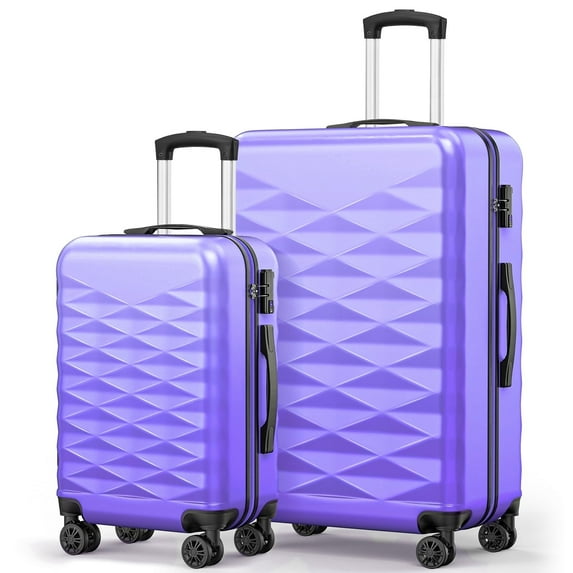 2PC Luggage Set,Lightweight Harshell 20" Carry-On & 28" Checked Suitcase with Spinner Wheels and TSA Lock,Purple