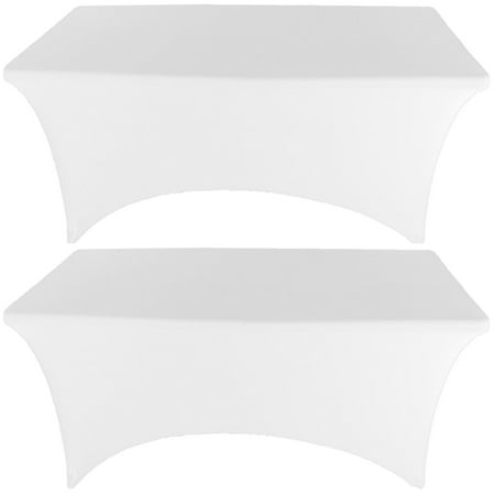 Gowinex 2 Pack 6FT White Spandex Tablecloth Stretch Fitted Table Cover for Rectangular Table