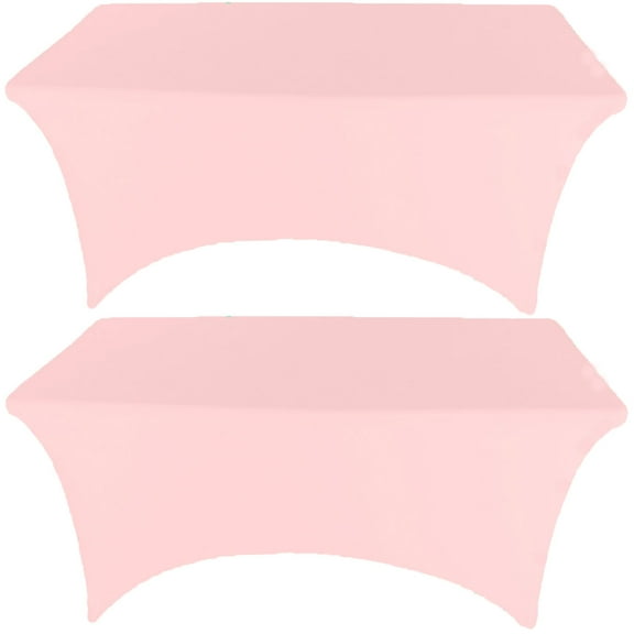Gowinex 2 Pack 8FT Pink Spandex Tablecloth Stretch Fitted Table Cover for Rectangular Table
