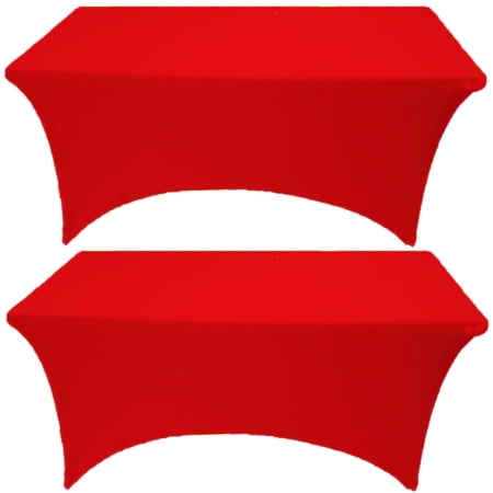 Gowinex 2 Pack 8FT Red Spandex Tablecloth Stretch Fitted Table Cover for Rectangular Table