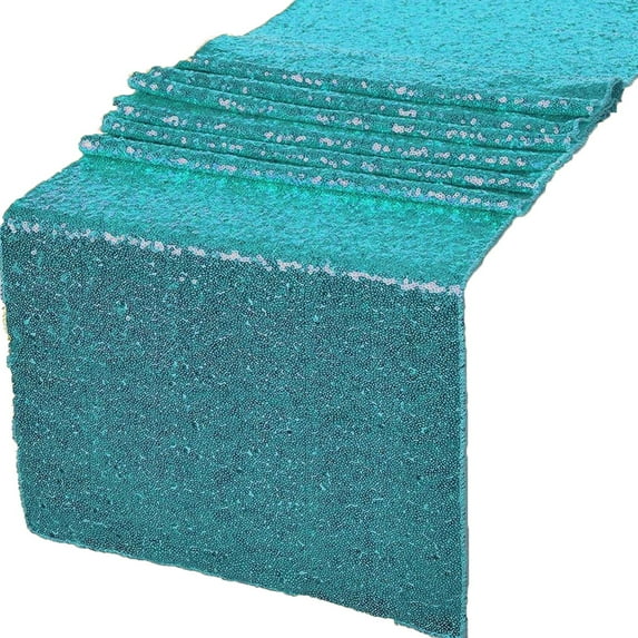 Gowinex Turquoise 12" x 72" Glitz Sequin Table Runners