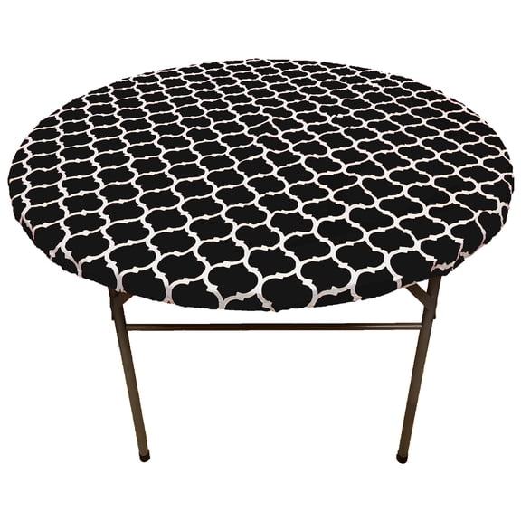 Gowinex Vinyl Fitted Tablecloth Black 40-44 inches Round Elastic Edge Flannel Backing Waterproof PVC Table Cover