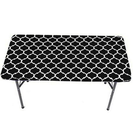 Gowinex Vinyl Fitted Tablecloth Black 4ft 30x48 inches Rectangular Elastic Edge Flannel Backing Waterproof PVC Table Cover