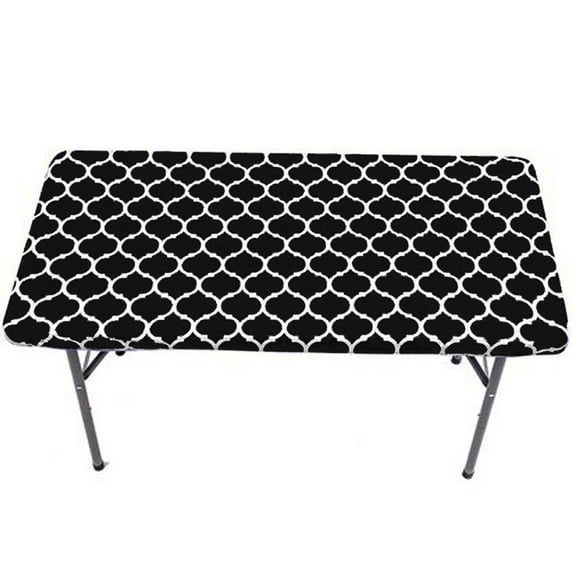 Gowinex Vinyl Fitted Tablecloth Black 4ft 30x48 inches Rectangular Elastic Edge Flannel Backing Waterproof PVC Table Cover