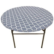 Gowinex Vinyl Fitted Tablecloth Grey 40-44 inches Round Elastic Edge Flannel Backing Waterproof PVC Table Cover