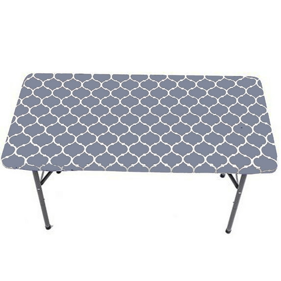 Gowinex Vinyl Fitted Tablecloth Grey 6ft 30x72 inches Rectangular Elastic Edge Flannel Backing Waterproof PVC Table Cover