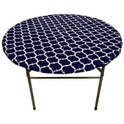 Gowinex Vinyl Fitted Tablecloth Navy Blue 40-44 inches Round Elastic Edge Flannel Backing Waterproof PVC Table Cover