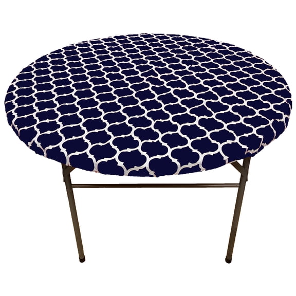 Gowinex Vinyl Fitted Tablecloth Navy Blue 40-44 inches Round Elastic Edge Flannel Backing Waterproof PVC Table Cover