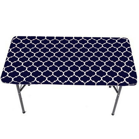 Gowinex Vinyl Fitted Tablecloth Navy Blue 4ft 30x48 inches Rectangular Elastic Edge Flannel Backing Waterproof PVC Table Cover